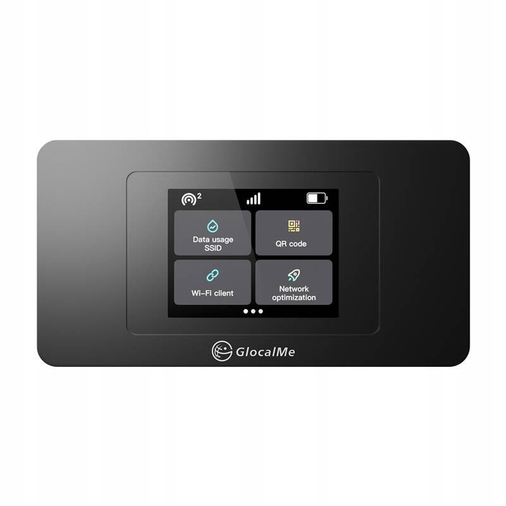GlocalMe Duoturbo hordozható router, 4G LTE, 2,4" kijelző, fekete, 126x66x12,6mm