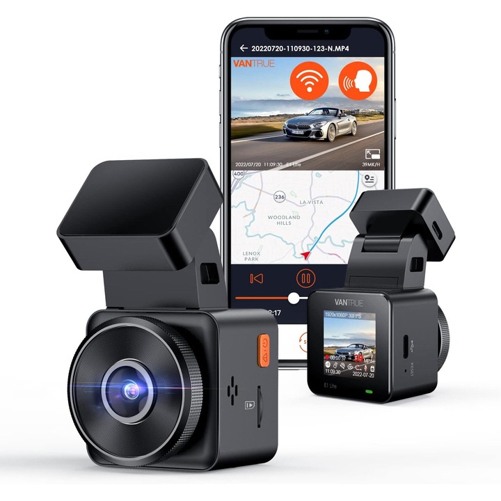 Camera auto DVR VANTRUE E1 Lite Mini, Full HD 1080p, WiFi, GPS, Night Vision HDR, Control vocal, Display IPS 1.54”, G-Sensor, Parking Mode