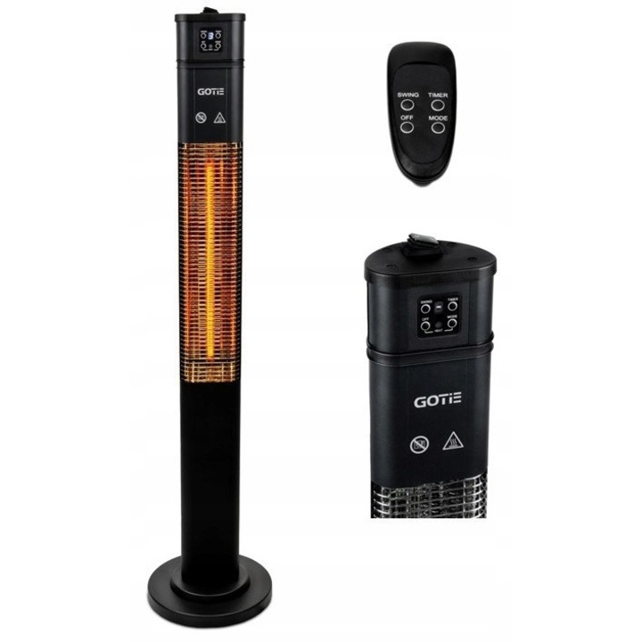 Инфрачервен нагревател Gotie GOE-1600, 1600W, черен, 125см, осцилиращ
