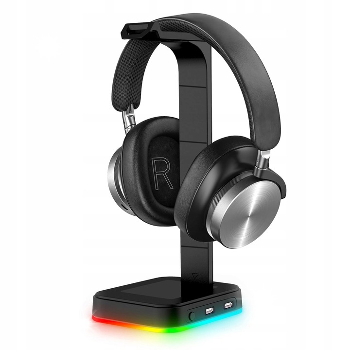 Стойка за слушалки Interlook RGB USB 28x12.3x10.3cm черна