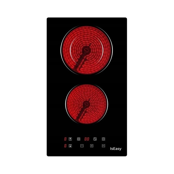 IsEasy LT2V-15 elektromos kerámia főzőlap, 2 zónás, 2000W és 1200W, fekete, 51x29.5x5.6cm