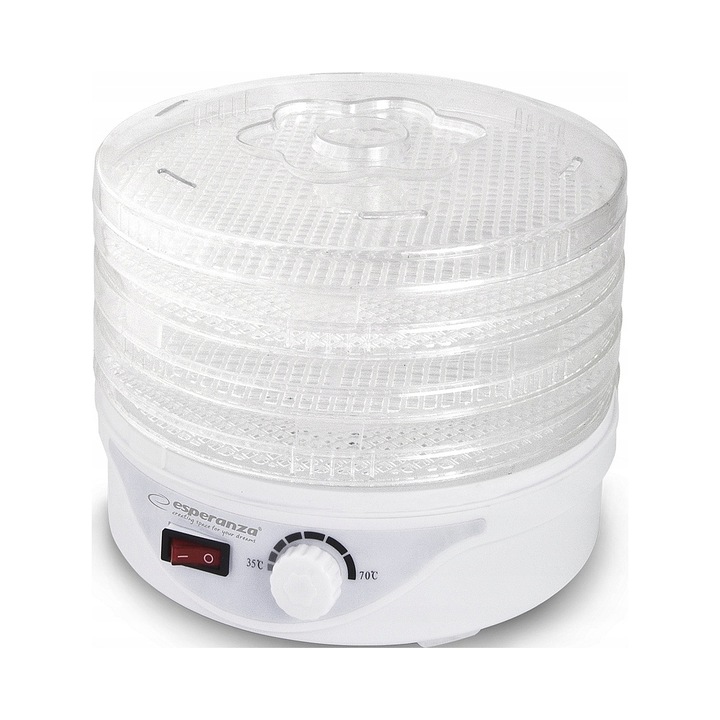 Deshidrator alimentar/uscator de alimente Esperanza DELICATESSE, 250 W, 4 tavi, 8 trepte de uscare, alb, 19,5 x 24 cm