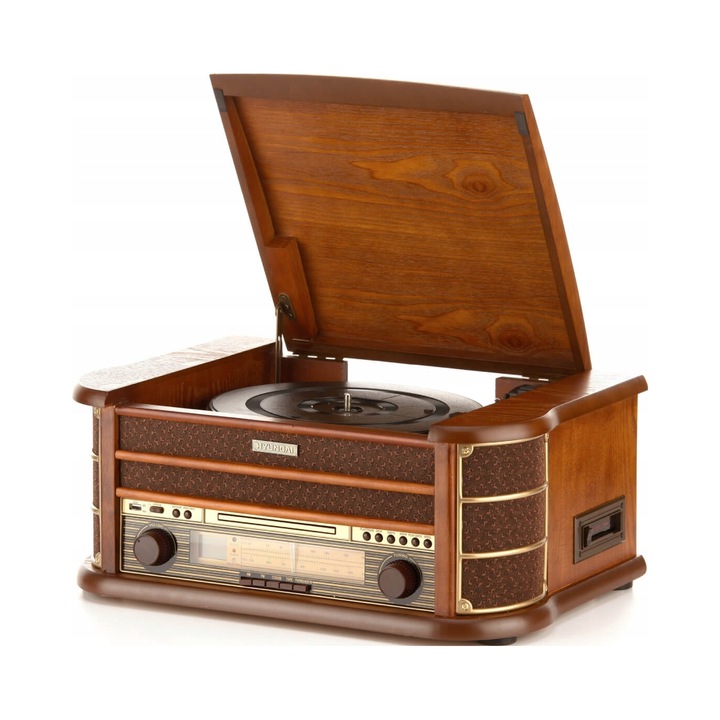 Грамофон Hyundai Retro мултифункционален, USB AUX, кафяв, 22.5x50x35см