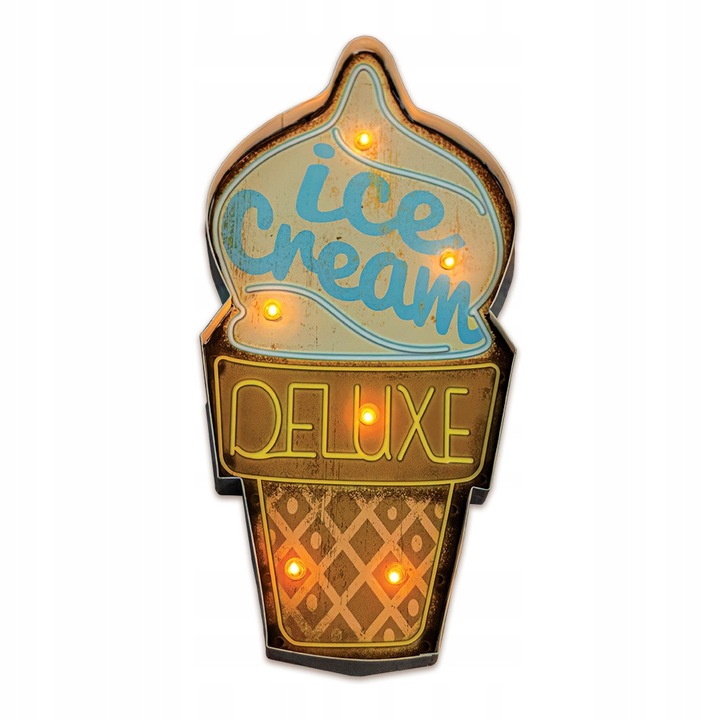 Метална ретро табела Forever Light Ice Cream Deluxe LED 47.5x5x22.3cm топло бяло