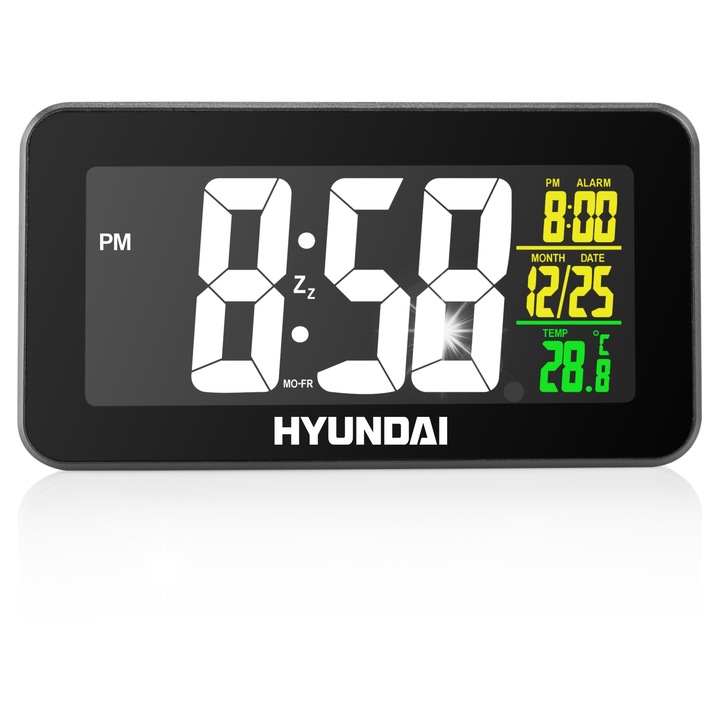 Будилник Hyundai AC 322 B, термометър, черен, 7.5x13.5x5 см