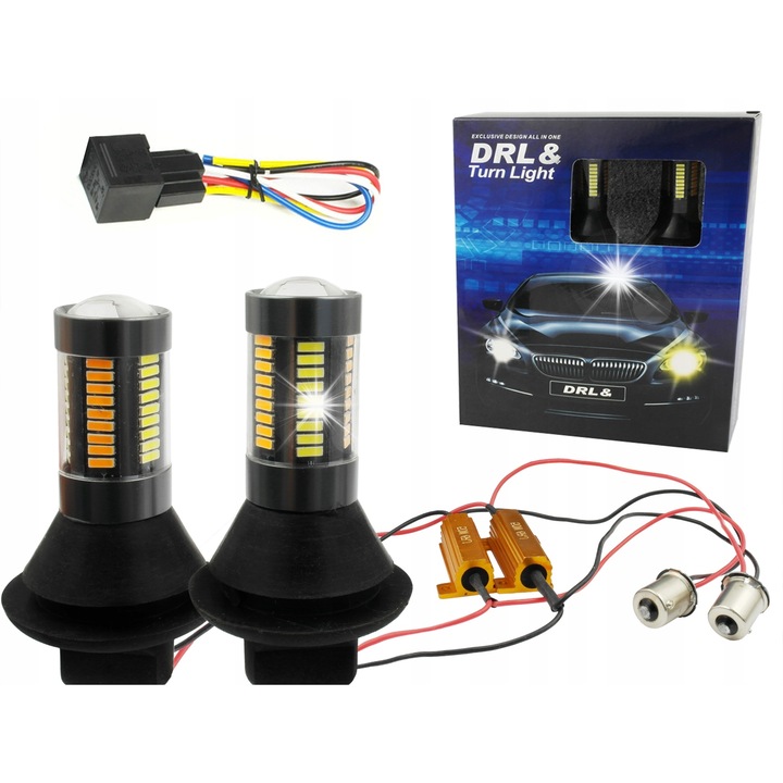 LED крушки Interlook 2в1 студено бяло-оранжево 12V P21W 66 SMD комплект