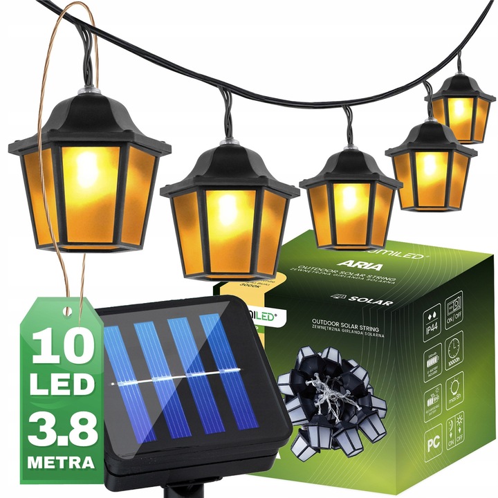 Lumiled napelemes fényfüzér 10 LED meleg fehér fekete 3,8m