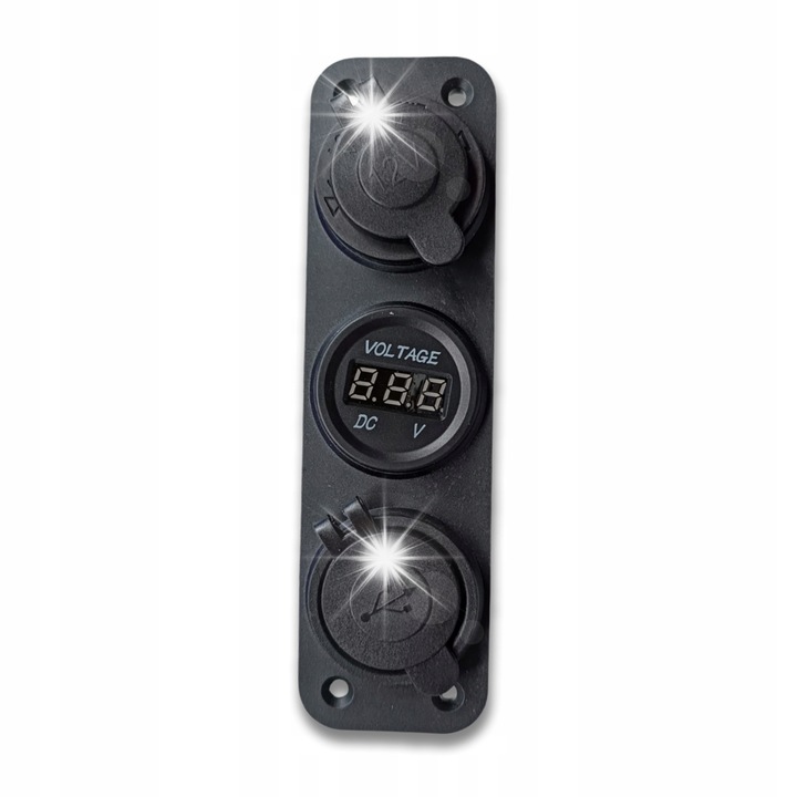 Букса за запалка Interlook 12V USB 5V 2 порта волтметър черен