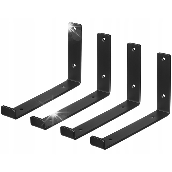 Set 4 suporturi raft Interlook, otel negru, 24.8x15x3.8cm, 5mm, capacitate 40kg