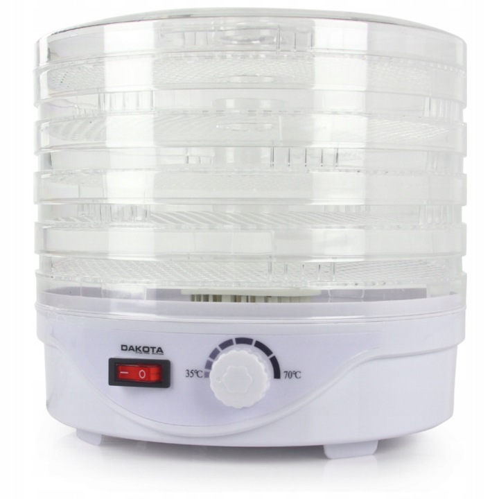 Deshidrator de alimente Dakota, 5 tavite, reglare temperatura 35-70°C, 250W, alb