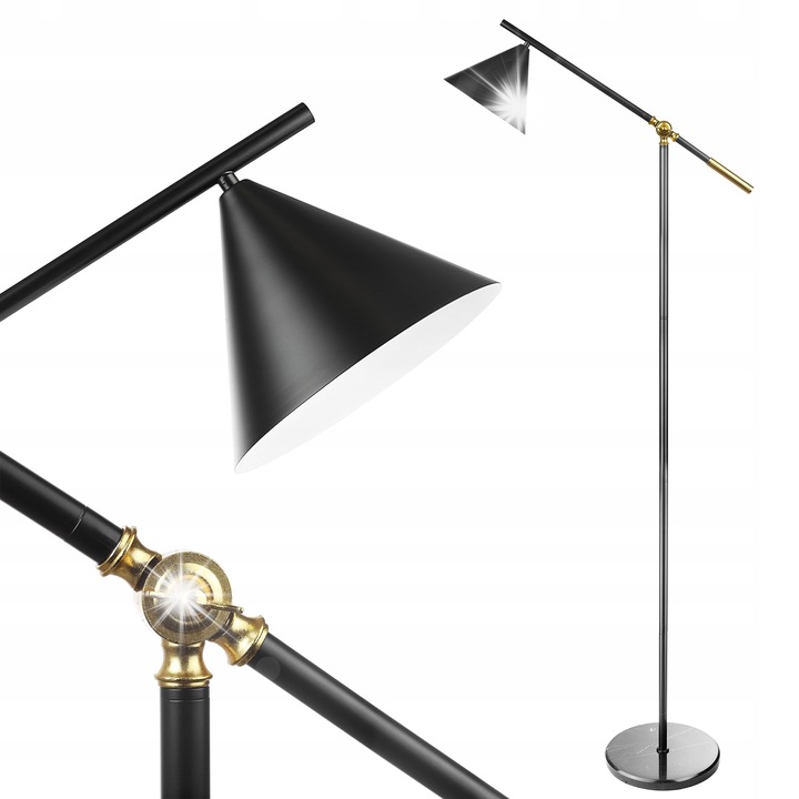 Lampa de podea Interlook, reglabila, metal, marmura, negru mat-auriu, 165cm