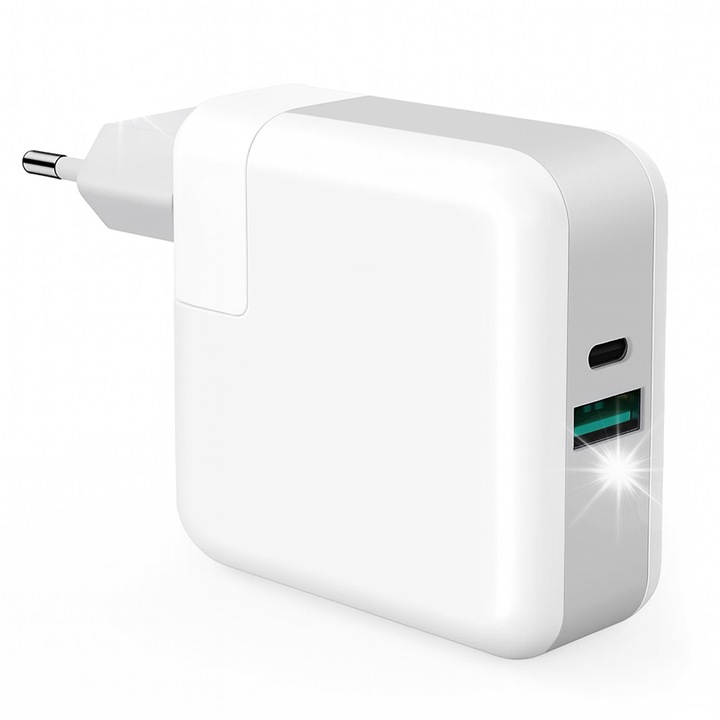 Incarcator retea Interlook Power Delivery 3.0, USB-C USB-A, alb, pentru laptop Apple/MacBook