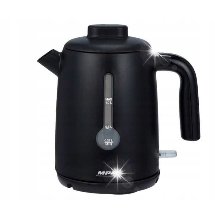MPM MCZ-127/C elektromos vízforraló, fekete, 1l, 2200W, forgatható szűrő