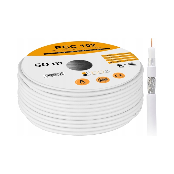 Cablu coaxial Libox PCC102 50m rezistent la interferente maro 1.02mm
