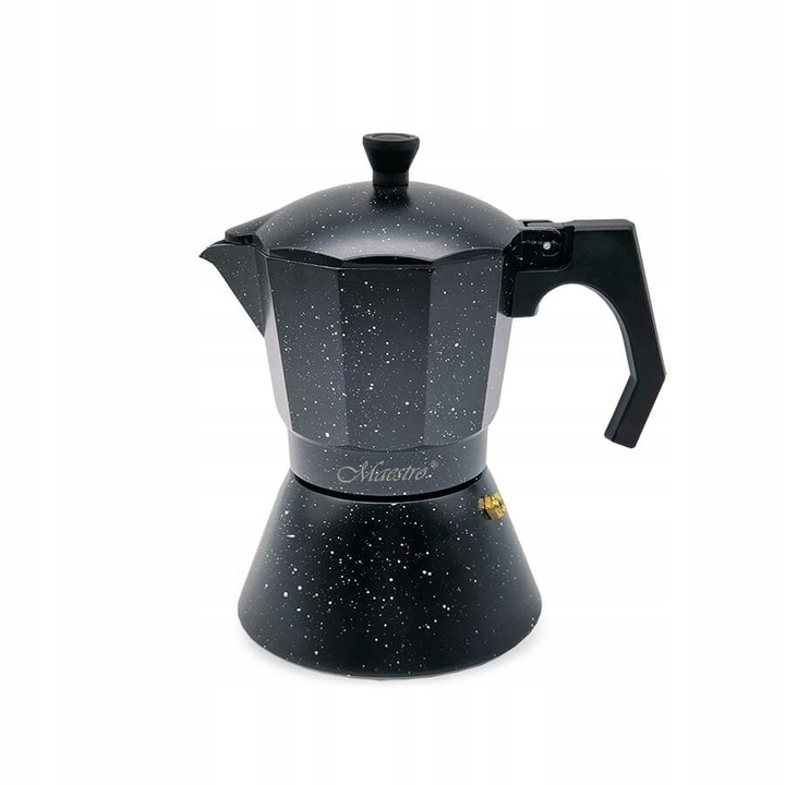 Cafetiera moka Maestro MR-1667-9, compatibila cu inductie si gaz, cu filtru inclus, negru marmorat, 9 cesti, 450 ml