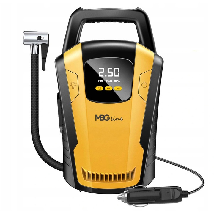 Автомобилен компресор MBG Line 3650, 120W, LED, 12V, 35л/мин, комплект аксесоари, черен