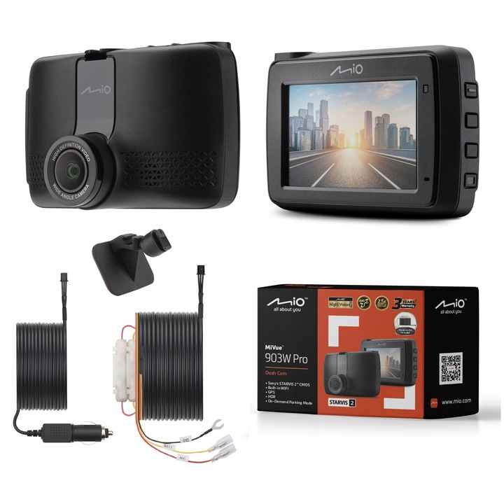 Autós kamera Mio MiVue 903W Pro, 2.5K HDR, Wi-Fi, GPS, 2.7", fekete, 53.75x86.33x26.6mm