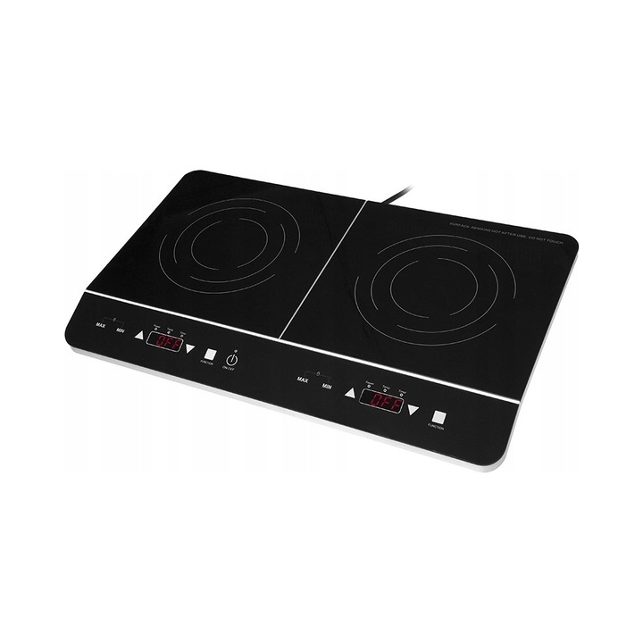 Plita cu inductie portabila/aragaz portabil Lafe CIY 002, dubla (2 zone de gatit), blat din sticla, putere 3000 W, reglaj temperatura 60-240°C, timer 1-180 min, protectie supraincalzire si protectie pentru copii, Negru