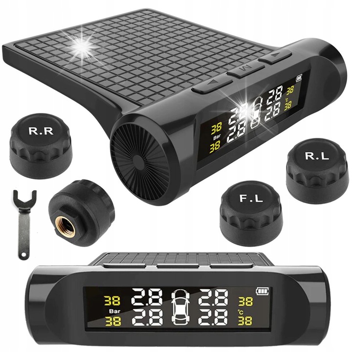 Безжична TPMS система с 4 сензора за налягане и температура на гумите, многоцветна