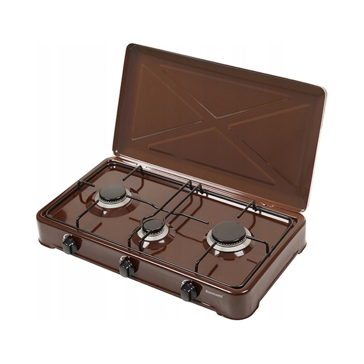 Aragaz gaz, Ravanson K03T, 3 arzatoare, maro, 602x370x103mm