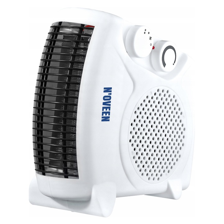 Termoventilator N'oveen FH06, incalzitor electric 2000 W, spirala incalzitoare, termostat electro-mecanic, reglaj putere si viteza, indicator LED, pozitie verticala/orizontala, alb