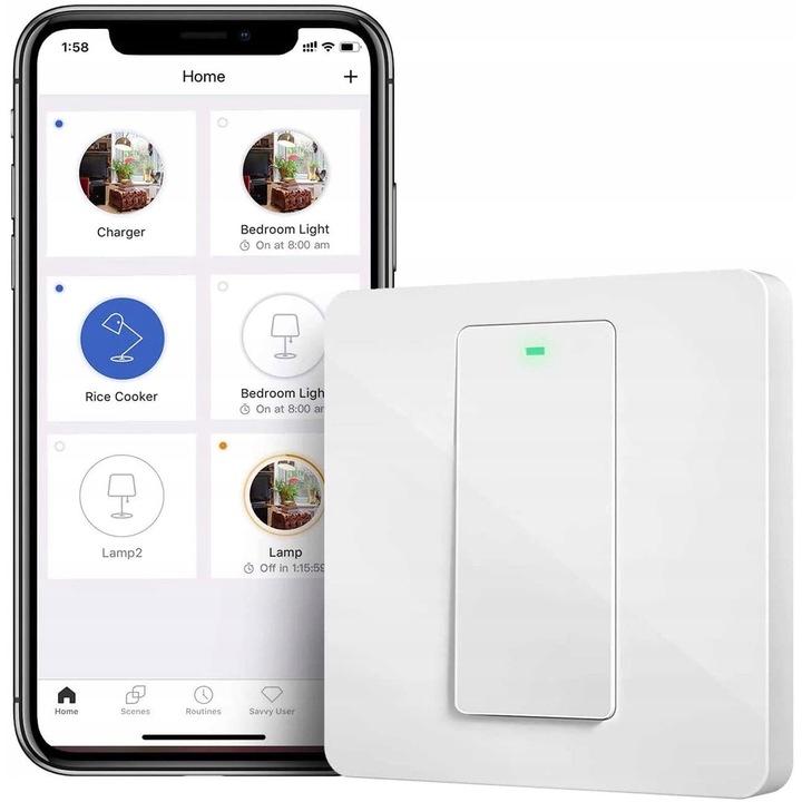 Meross HomeKit WiFi fénykapcsoló, 2 csatornás, fehér, 1 gombos