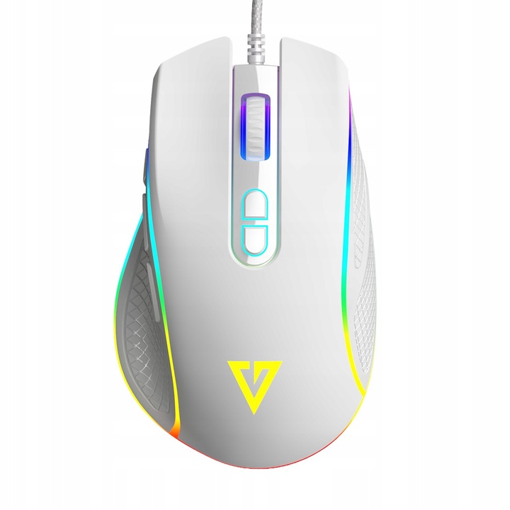 Mouse gaming, Modecom Volcano Veles, alb, 8 butoane, 180cm, 102g