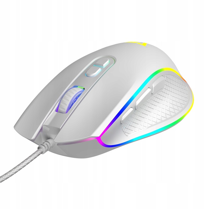Mouse optica cu fir, Modecom Volcano Veles, alb, 8 butoane, 180x60x40mm