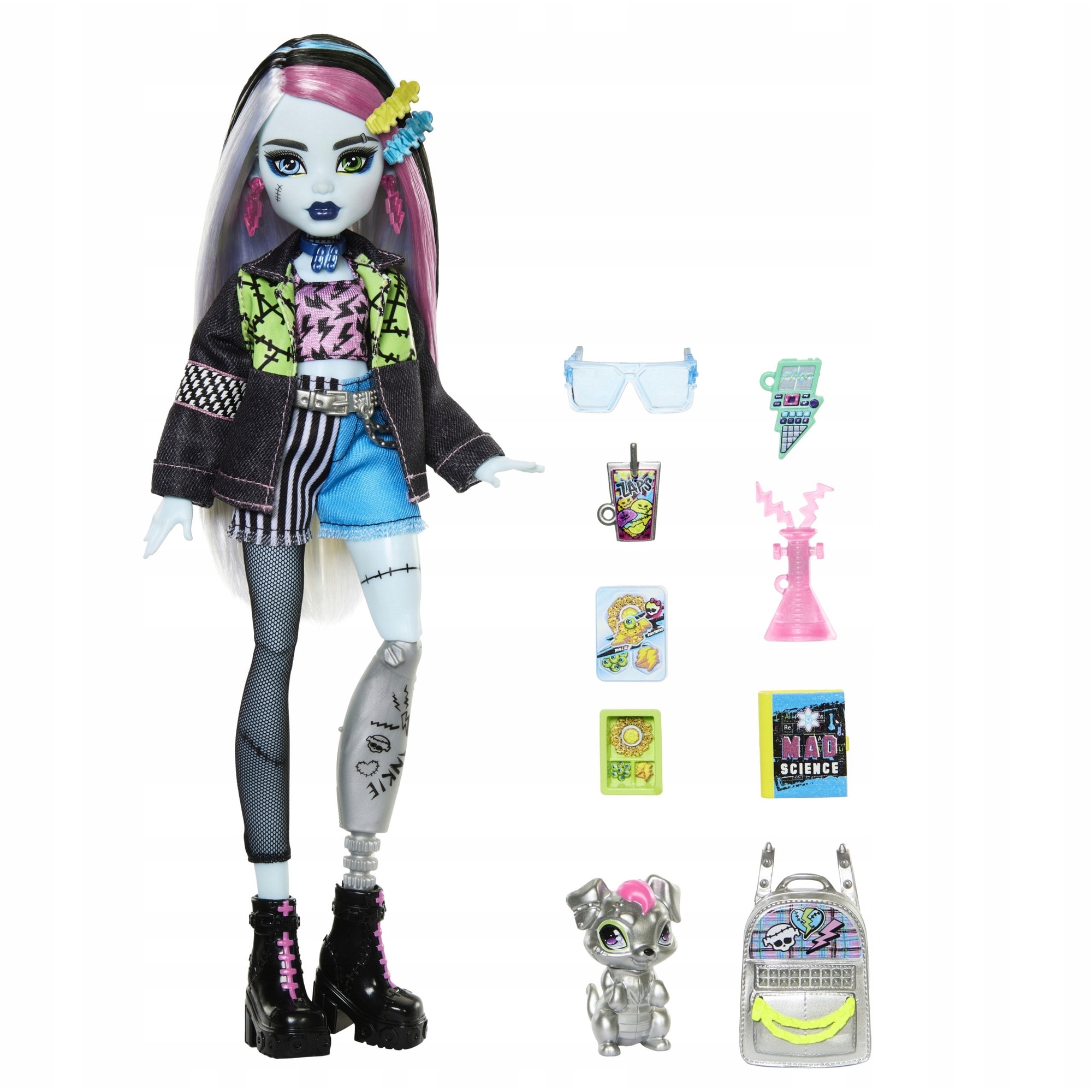 Papusa Monster High, Reel Drama, Frankie Stein, alb-negru - eMAG.ro