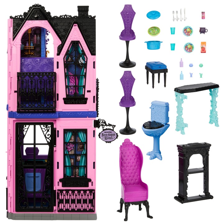 Къща за кукли Monster High Boo-tique, над 13 аксесоара, сгъваема, многоцветна, 4+ години