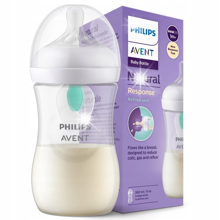 Biberon Philips Avent Natural Response 260ml cu tetina silicon 3-6 luni AirFree