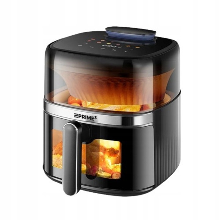 Фритюрник без мазнина PRIME3 SAF51 (фритюрник с горещ въздух), 1500 W, 6 L, LED тъч панел, функция пара с автоматично пръскане, 270° прозорец за наблюдение, черен