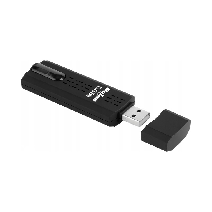 Тунер USB DVB-T2 Rebel KOM1060, HEVC, черен, 10x3x1см