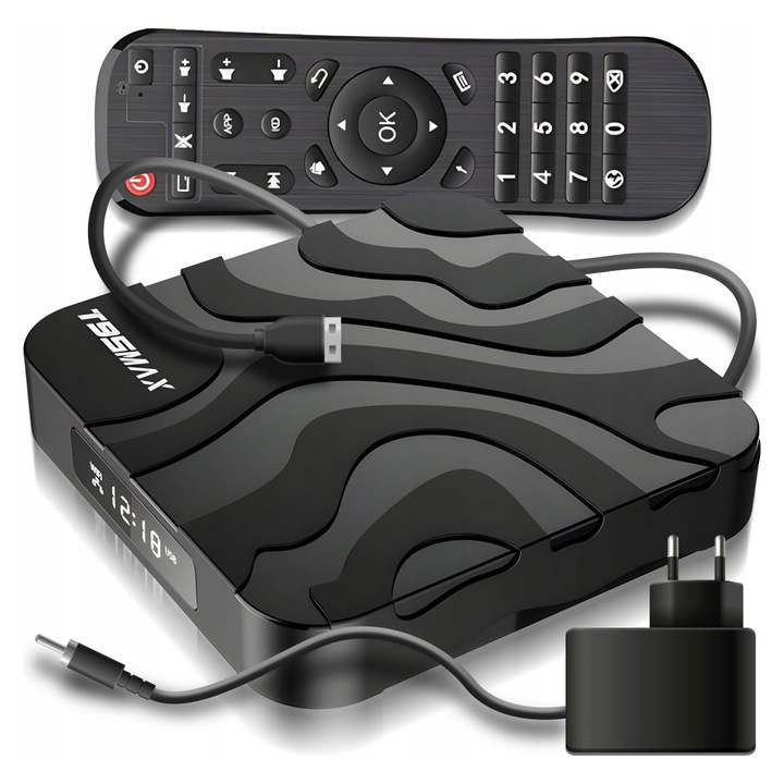 Smart TV Box Retoo T95MAX, Android 9, 6K, WiFi HDR USB 3.0, negru