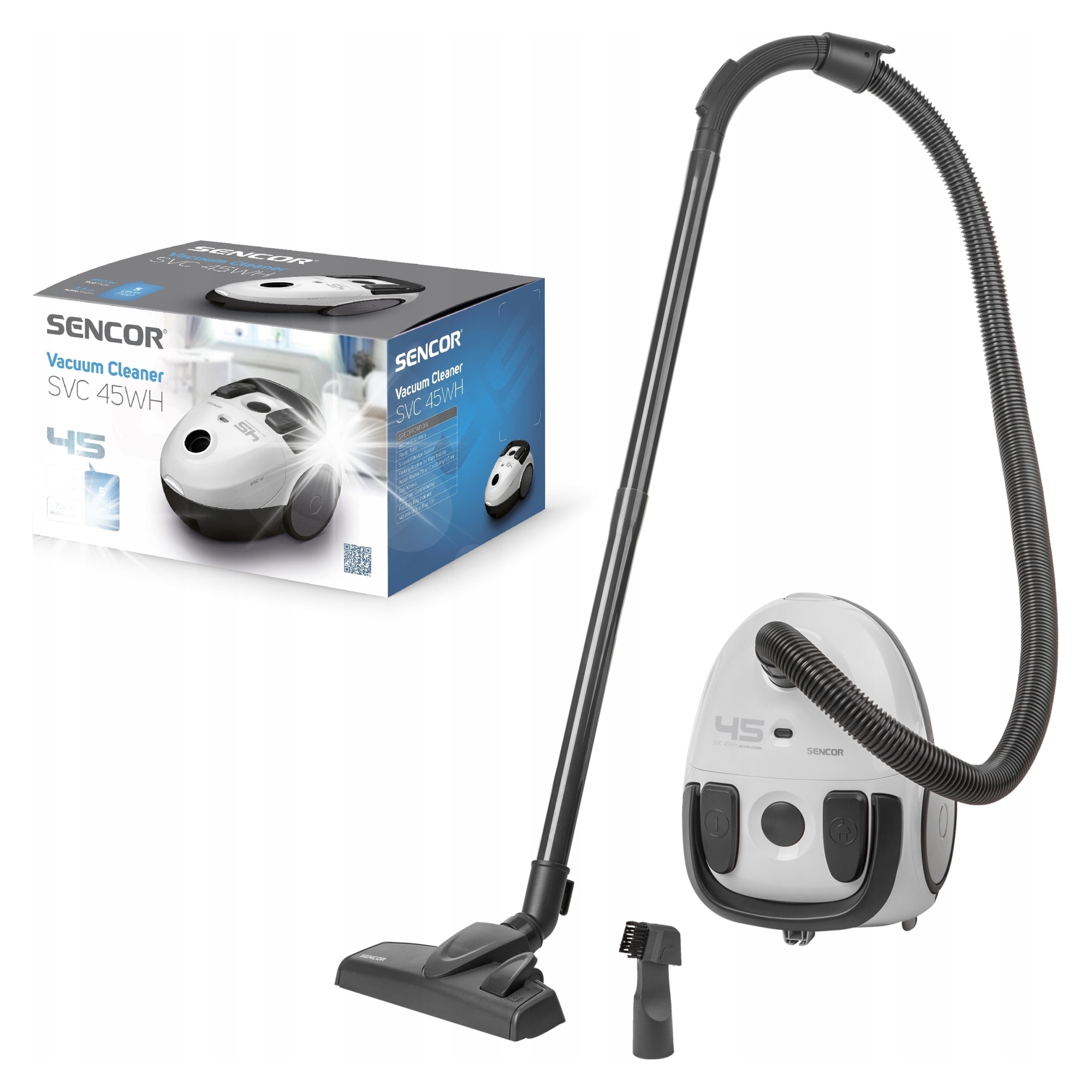 Aspirator cu sac Sencor SVC 45WH-EUE3 alb 850W 21x25.5x34.5cm