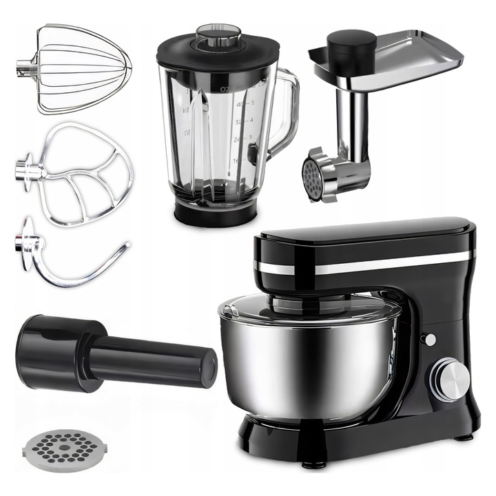 Robot de bucatarie Retoo CookMaster OR1104, 5 in 1, 3200W, negru-silver, bol 6L, blender 1.5L