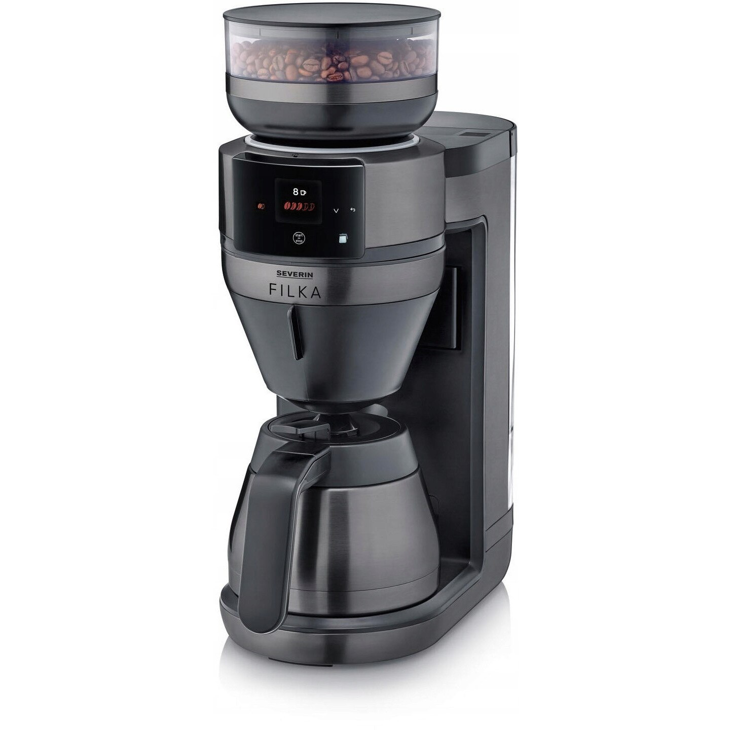 Espressor cafea automat Severin Filka 2.0, 1520W, inox negru, 350ml, set cu 2 carafe