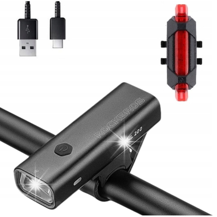 RockBros LED kerékpár lámpa szett első-hátsó fehér-piros 10,3x3,4x2,3cm 7x2x2cm