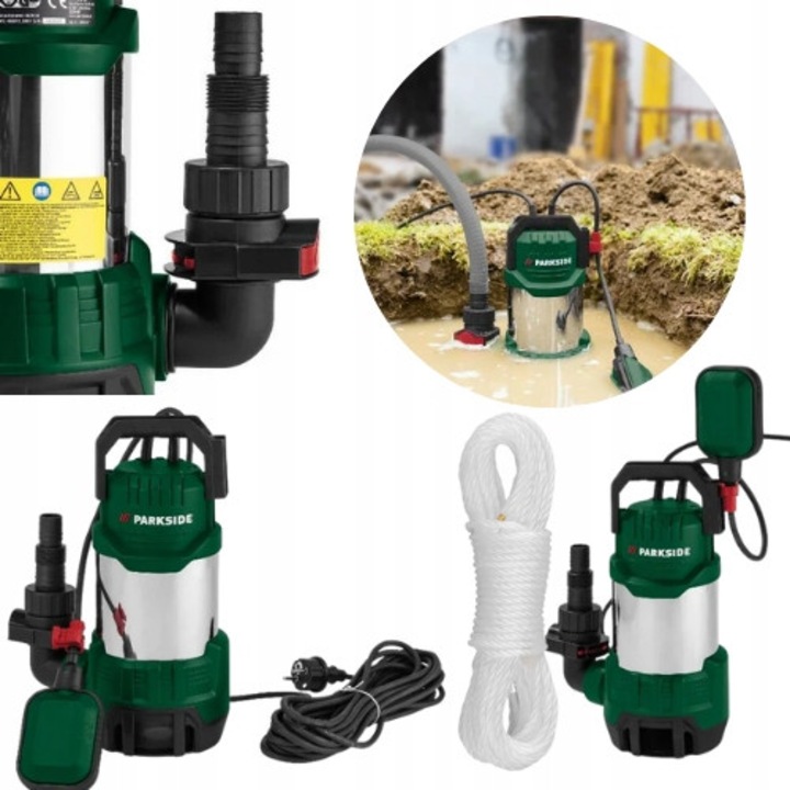 Потопяема помпа Parkside PETPS A1, 1100W, 20000л/ч, инокс, 17.5x15x33.5см