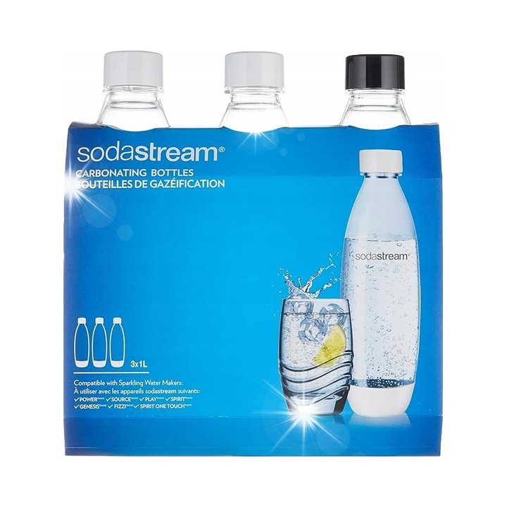 Комплект от 3 бутилки SodaStream Fuse, черни, 1L, рециклируема пластмаса