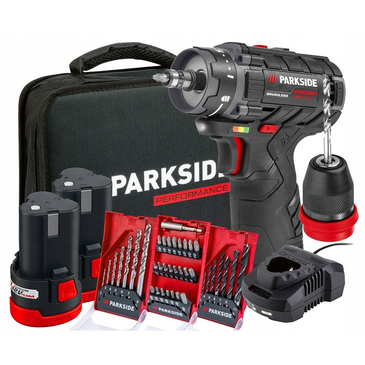 Акумулаторна бормашина Parkside PBSPA 12 C3, безчеткова, 12V, 35Nm, 170x57x190mm, черна
