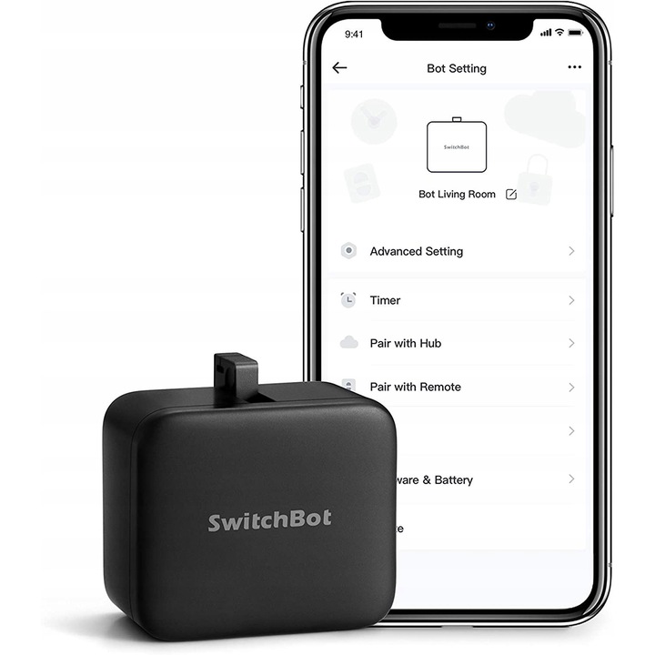 Интелигентен превключвател SwitchBot Bot Mini, черен, безжичен, 600 дни живот на батерията