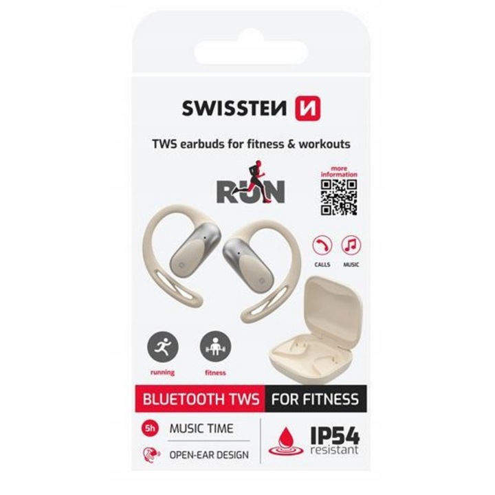 Swissten Run sport vezeték nélküli fülhallgató, Bluetooth 5.4, fekete