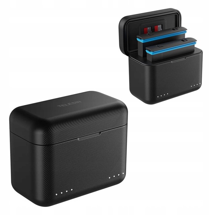 USB зарядно TELESIN за 2 батерии Insta360 X3 X4, компактно, черно, 7.6x4.3x6 см