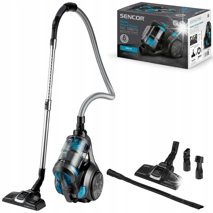 Прахосмукачка без торба Sencor SVC 1086TQ 700W HEPA черно-синя 3,5L 7м