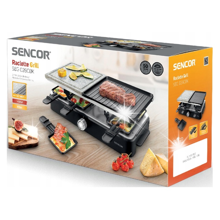 Grill electric Sencor SBG 0260BK 2in1 negru 21x21cm set 8 tigai raclette