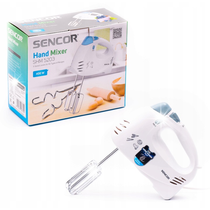 Ръчен миксер Sencor SHM 5205, 500W, 5 скорости, бял