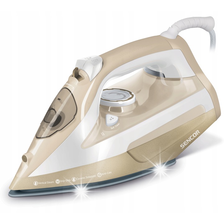 Fier de calcat cu abur Sencor SSI 6110GD, 2600W, ceramic, 470ml, alb, 29.6x12.2x14.4cm