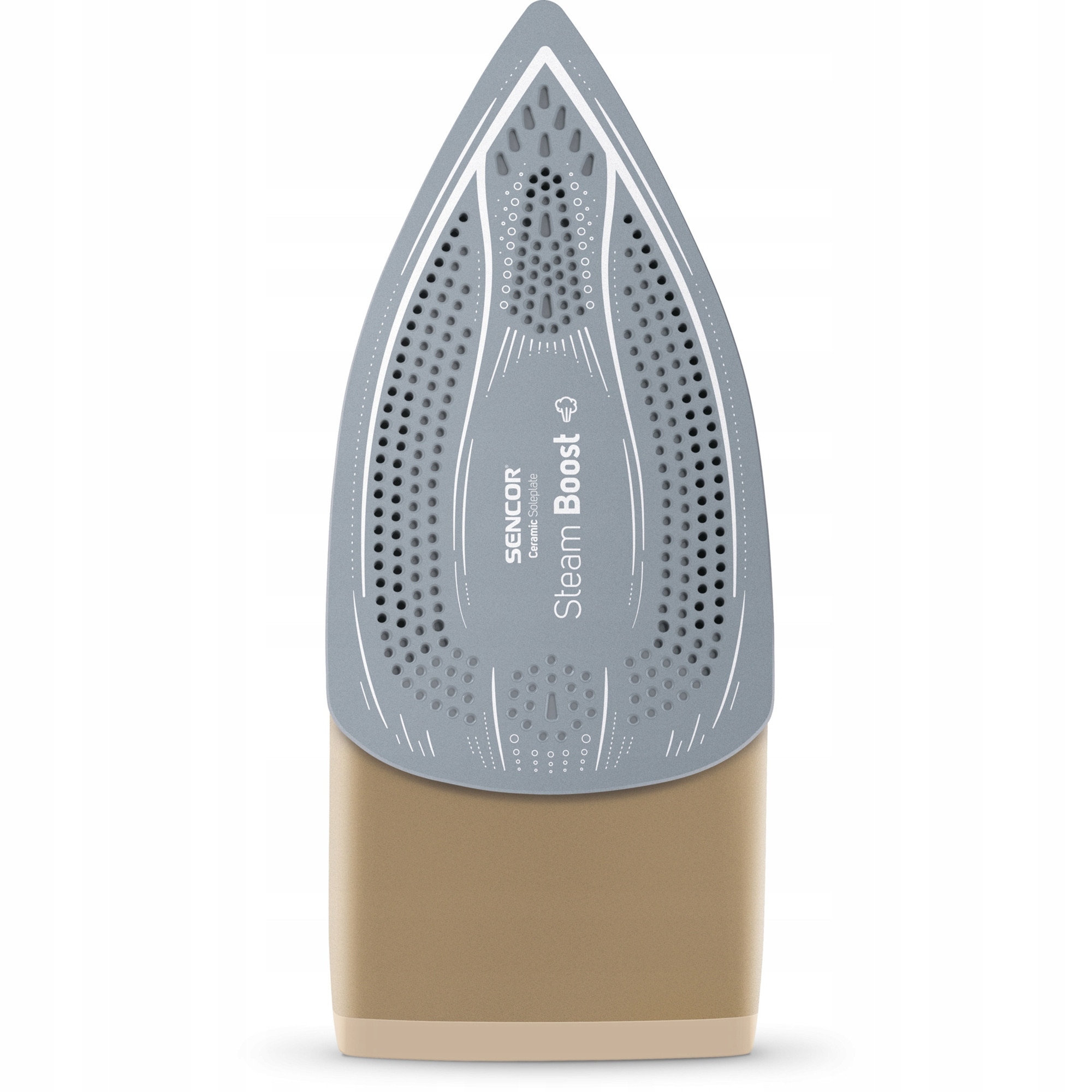 Fier de calcat cu aburi Sencor SSI 6110GD, talpa ceramica, abur continuu 35 g/min, jet de abur 160 g/min, anti-calc, self-clean, drip-stop, 470 ml, bej/alb, 1 buc
