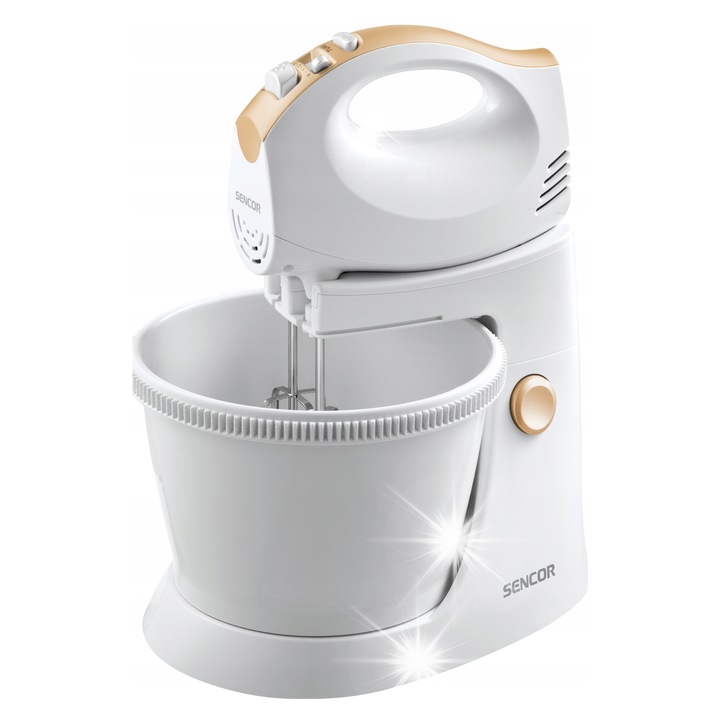 Kézi mixer Sencor SHM 5330-EUE3, 5 sebességfokozat, 500W, fehér-narancssárga, forgó tál